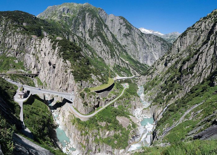 Devils Bridge The Schöllenen gorge and the Teufelsbrücke (the Devil's Bridge ... photo