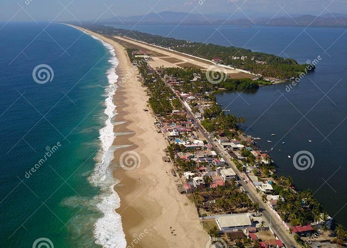 pie de la cuesta Vertical Aerial View of the Sea, the Coyuca Lagoon and the Air ... photo